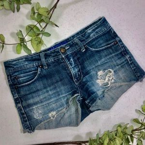 Distressed jean shorts